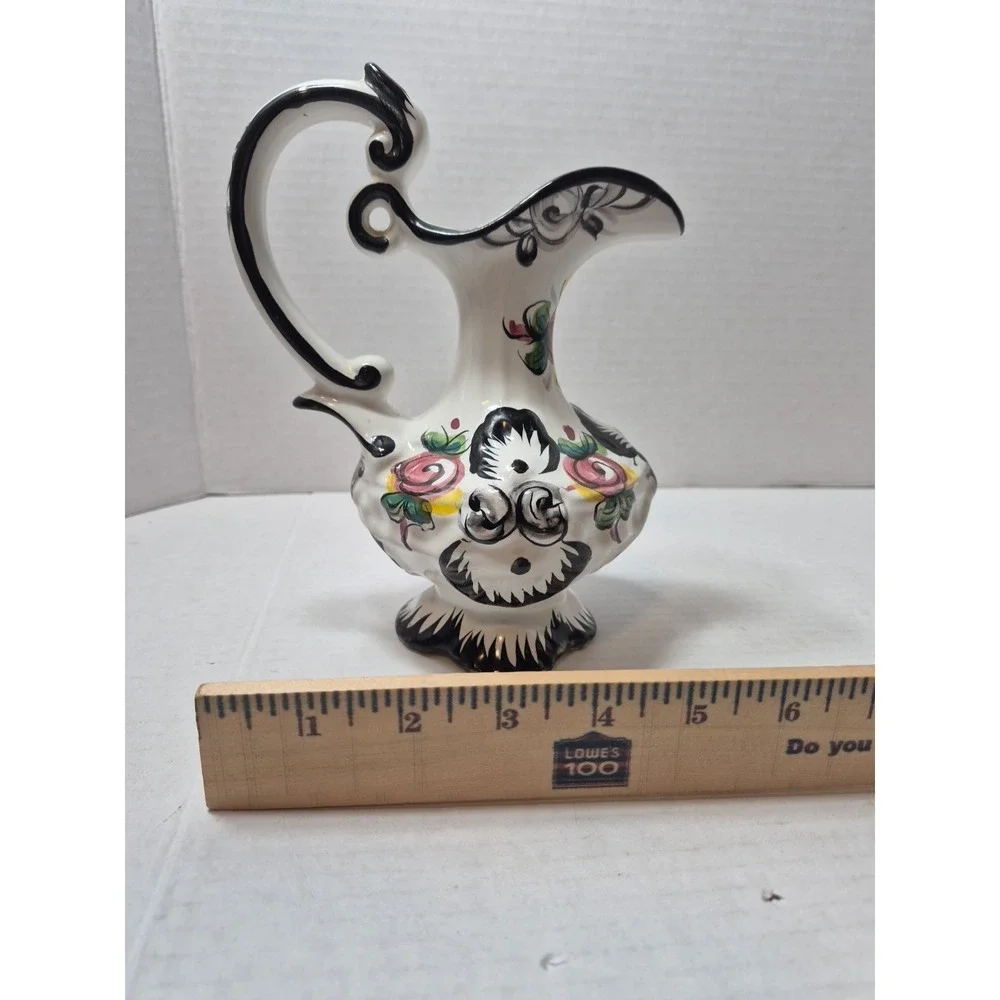 VTG Portugal Pottery Vestal Alcobaca Hand Painted Small Pitcher Vase Ewer 1036
